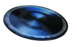 A dark blue or black vinyl record with multiple grooves and a central hole, ideal for the Vestil Turntable, 24 inches in diameter. Its light-reflecting surface highlights its circular shape against a white background, merging modern design with classic sound.