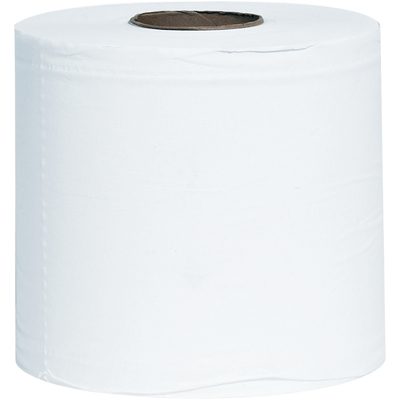 TT2CPS.jpg A large, industrial-sized white toilet paper roll with a visible cardboard core is shown against a plain white background, echoing the Scott® 2-Ply Center Pull Towels (4 Rolls/Case) design.