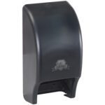 The black, wall-mounted paper towel dispenser with a curved design and Empress logo enhances any commercial or public restroom. It pairs perfectly with the MH-USA Twin Bathroom Tissue Dispenser - Black for a coordinated look.
