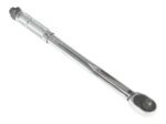 A Vestil Torque Wrench with a textured handle and black adjustable head, rated 10-80 ft-lbs, is elegantly displayed diagonally on a white background.