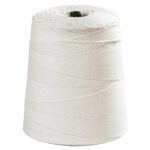 The MH-USA 16-Ply Cotton Twine forms a tightly coiled conical shape with a smooth texture and visible layers. With a strength of 40 lb, its ideal for various applications and comes in a case of 3100 feet.