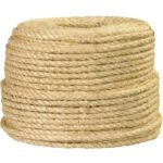 A coiled MH-USA 3/8 sisal rope, light brown and natural fiber, is stacked neatly. With a sturdy 865 lb capacity per 500/case, its ready for heavy-duty tasks.
