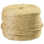 The MH-USA 3-Ply Sisal Tying Twine, natural and textured, comes in a tightly wound 970 roll forming a compact cylindrical shape.