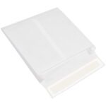A 10 x 13 x 2 White Expandable Tyvek® Envelope with its flap open reveals the adhesive strip on a plain white background, highlighting simplicity and functionality. Ideal for mailing, available in cases of 100.