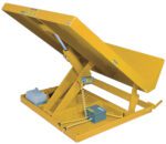 The Vestil Lift Table 2K 48X48 Yellow 230V 1 Phase is a durable hydraulic lift table with a scissor mechanism and control box, ideal for elevating heavy loads in single-phase settings.
