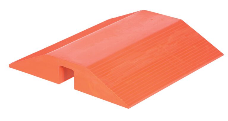 URTH-24_A.jpg The triangular orange rubber wheel chock, with a ribbed surface, prevents vehicle movement. Its as reliable and durable as the Vestil Urethane Cable Crossover 24Lx24W with its robust construction.