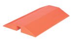 The Vestil Urethane Cable Crossover 24Lx36W features an orange rubber design with a rectangular shape, flat base, sloped sides, and a grooved surface for grip, plus a cutout underneath for easy handling.