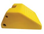 The Vestil Wheel Chock 15X22X10 Tire OD 142 features a sloped design with two holes for handles or securing ropes. Its textured surface provides secure gripping, making it perfect for preventing vehicles with a tire OD of 142 from moving.