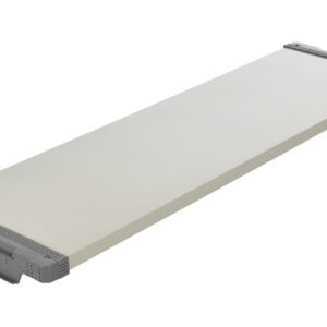 A long, rectangular beige shelf with gray brackets designed for easy mounting in the Vestil Nesting Slim Truck or similar storage units.