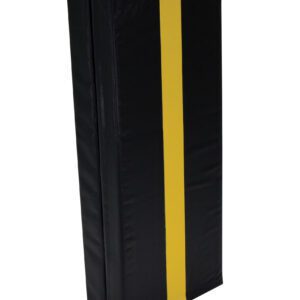 The Vestil Column Protective Pad Square 3Ft 12In Bk is a rectangular black strike shield with a central yellow stripe, ideal for martial arts or sports training. Its padded surface ensures both style and robust protection during every session.