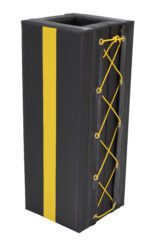 A tall, square black padding with a yellow vertical stripe and lace eyelets, similar to the Vestil Column Protective Pad Square 3Ft 7In Bk, is designed for sports or utility protection.