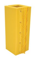 The Vestil Column Prot Yellow Pad Square 3Ft 8In Yl features a bright yellow cover, secured with crisscrossed laces through metal eyelets, providing a snug fit and reliable protection for square columns with its 3 ft 8 in height.