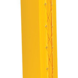 Tall, rectangular yellow object with a zigzag wire pattern on one side, resembling the durable Vestil Column Protective Pad Square 6Ft 4 In Yl.