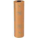 The MH-USA 24 x 200 yds. VCI Paper industrial roll, weighing 35 lbs, is brown with blue logos, has a visible black core, and offers durability and protection in a compact design.