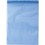 An empty, transparent blue MH-USA 9 x 12 - 4 Mil VCI reclosable poly bag with a visible zip seal sits on a white background.