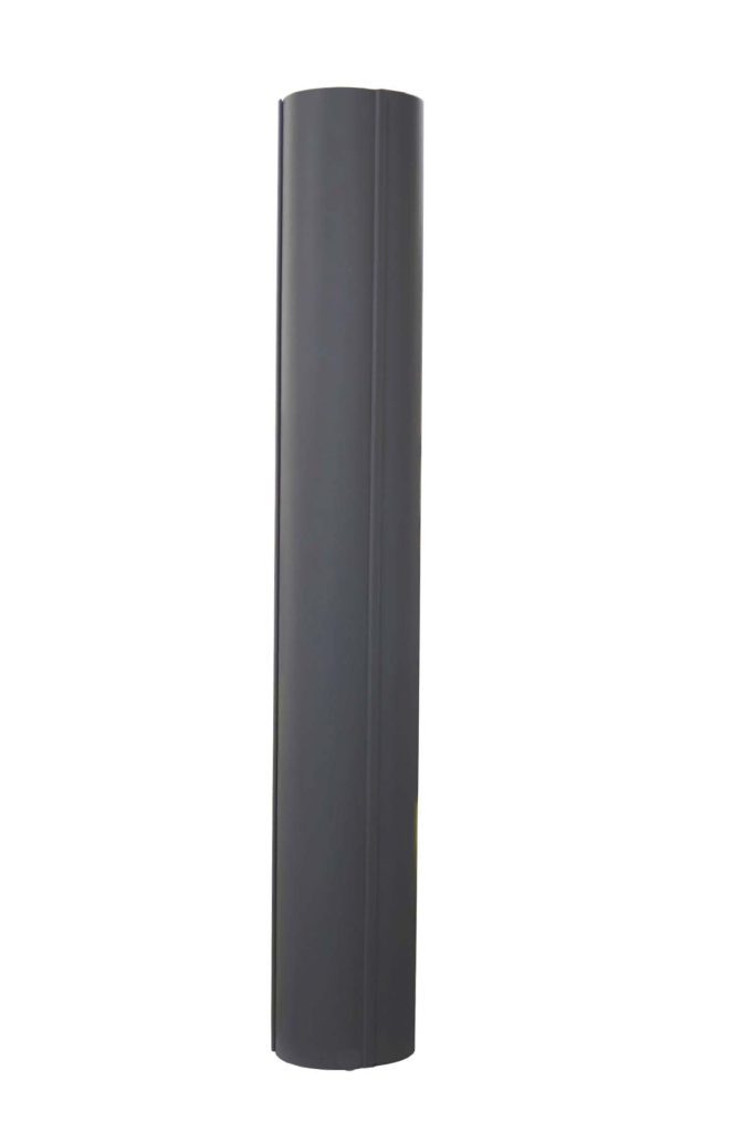 VCW-GY-RND_A.jpg A smooth, tall, gray rectangular pillar stands vertically against a plain white background, echoing the elegance of a Vestil Gray Round Column Wrap 8 In.