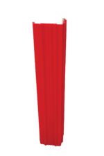 The Vestil Red Square Column Wrap 20 In stands vertically against a white background, highlighting its vibrant red color and durable corrugated plastic design.