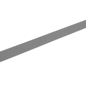 A gray, angled metal bracket with a rectangular profile and mounting holes at each end serves as the Vestil Toeboard for Pipe Safety Railing. Measuring 120 inches, it rests on a white background.