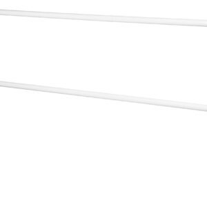 White metal bed headboard frame with a simple, minimalist design similar to the Vestil Steel Pipe Safety Railing 120 In Length White. Featuring rounded corners, two vertical legs topped with a horizontal bar, and a central support bar. Set against a plain white background.