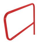 The Vestil Red Pipe Safety Railing Gate-P Shaped 48X36 has a simple P-shaped design with a rectangular frame, rounded corners, and is supported by one vertical post.