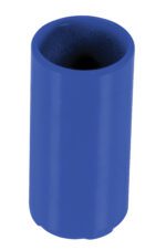 The Vestil Blue Pipe Safety Rail Metal Sleeve is a 2-inch cylindrical object with a smooth surface. It resembles a metal pipe segment, featuring an open top and an inner surface that is slightly darker in color.