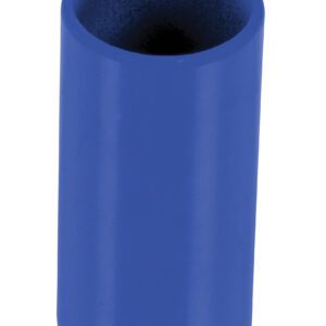 The Vestil Blue Pipe Safety Rail Metal Sleeve is a 2-inch cylindrical object with a smooth surface. It resembles a metal pipe segment, featuring an open top and an inner surface that is slightly darker in color.