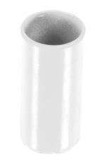 The Vestil White Pipe Safety Rail Metal Sleeve, featuring a 2-inch diameter, stands upright against a plain background, resembling a sleek cylindrical object with smooth metal surfaces.