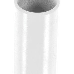 The Vestil White Pipe Safety Rail Metal Sleeve, featuring a 2-inch diameter, stands upright against a plain background, resembling a sleek cylindrical object with smooth metal surfaces.