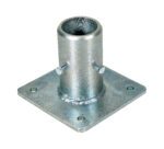 The Vestil Steel Single Socket W/O Toeboard has a cylindrical tube on a square base plate, featuring four evenly spaced holes and two side bolts on the tube, offering a durable, industrial design perfect for robust construction needs.