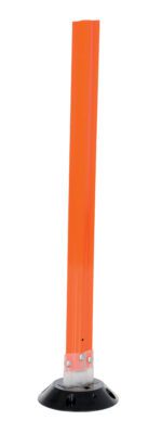The Vestil Orange Surface Flexible Stake, tall and slim with dimensions of 36 x 3.25 inches, features smooth, reflective surfaces and a black base, designed for road safety and guiding traffic.