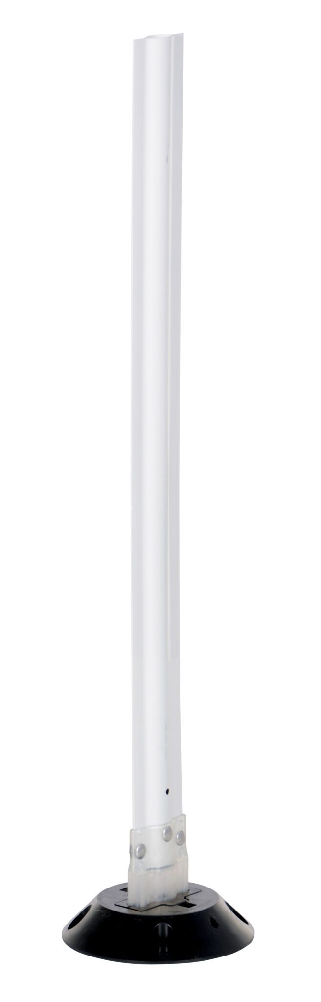 The Vestil White Surface Flexible Stake, measuring 36x3.25 inches with a black round base, stands upright against a plain white background.