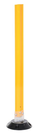 The Vestil Yellow Surface Flexible Stake 36 x 3.25 features a black circular metal base, ideal for ensuring traffic and pedestrian safety through visibility and stability.