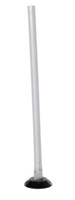 The Vestil White Surface Flexible Stake, size 48 x 3.25 inches, elegantly stands with a slight angle on a black round base, contrasting against a white background for a sleek and modern appeal.