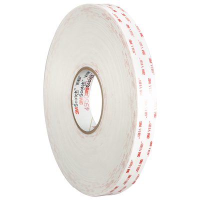 VHB493012R.jpg The 1/2 x 5 yds. White 3M™ 4930 VHB™ Tape (1 Roll/Case) features a clear center, red 3M logo, and double-sided adhesive, ideal for secure and easy item fastening.