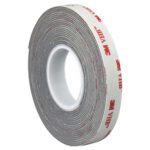 A roll of 1/2 x 5 yds. Gray 3M™ 4941 VHB™ Tape (1 Roll/Case) with red branding is shown in a side view, ideal for strong bonding.
