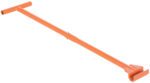 The orange metal Vestil Handle, 38.6 inches long, includes a T-shaped handle and flat angled foot for leverage or positioning. It features a straight shaft with an adjustable joint for versatility.