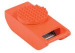 A durable orange industrial door wedge with a textured circular top and small roller is similar to the Vestil Steel Machine Roller W/2000 Lb Capacity.