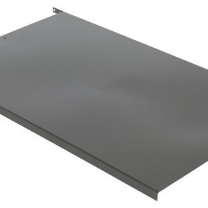 A gray metal sheet, resembling the Vestil Removable Platform Hand Pump 42 Option design, is rectangular and has a smooth surface with small flanges along its longer sides and a tiny hole near one edge. It is shown at an angle against a plain white background.