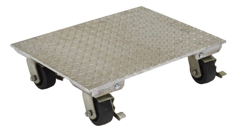 VPLDO-A-2430-AS_A.jpg The Vestil Alum Plate Dolly 1200 Cap 24X30 Swivel, with a diamond plate surface and two braked swivel casters, ensures reliable and effortless transport of heavy items up to 1200 lbs.