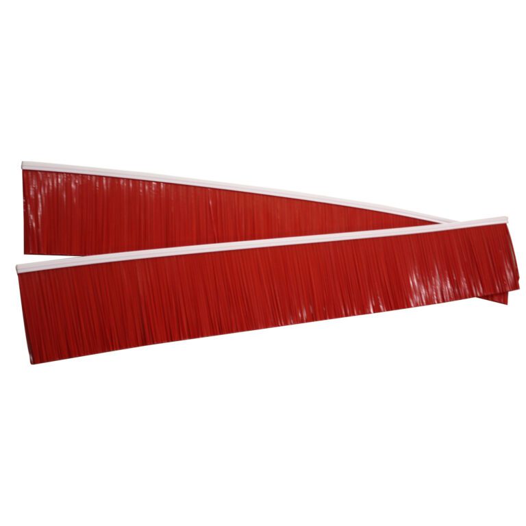 Two red Vestil Replacement Brush heads for the 72 Vps Pro Series are arranged diagonally against a white backdrop. They have dense bristles and crisp white caps on top.