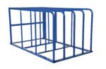 Blue metal bike rack with parallel loops for secure multiple bicycle parking, echoing the sturdy design of the Vestil Standard Sheet Rack 1.5K 50 X 84 X 44, displayed against a white backdrop.