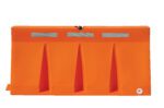 The Vestil Traffic Barriers 6 Ft Wide Orange Strip feature reflective strips, three vertical indentations, and a round white cap at the bottom right.