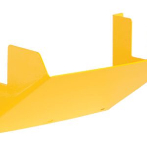This yellow metal wall bracket, similar to the Vestil Wheel Chock Holder, is ideal for supporting or displaying items. It has two mounting holes for secure wall installation, an angled open design, and a smooth glossy finish that adds sleekness to any space.