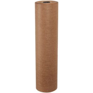 A tall roll of brown kraft paper, resembling the MH-USA 36 - Waxed Paper Rolls (1500/Roll), stands upright against a plain white background.