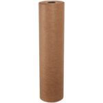 A large roll of brown kraft paper stands upright, reminiscent of the MH-USA 60 - Waxed Paper Rolls (1500/Roll). It is tightly wound and smooth with a visible opening at the top.