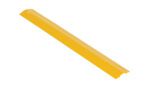 A sleek, long yellow plastic ruler reminiscent of the Vestil Extruded Alum Hose&Cable Crossover 24Yel, featuring measurement markings, a small hole for hanging near the top edge, a slightly curved end, and a straight uniform design.