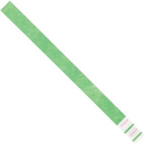 The 3/4 x 10 Green Tyvek® Wristbands (500/Case) have an adhesive closure and textured surface, perfect for event entry. They feature a designated white area with printed text to guarantee secure sealing.