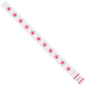 These 3/4 x 10 Tyvek® wristbands feature a pink star design and come in packs of 500, ideal for events or identification.