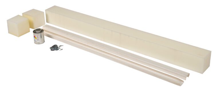 WS-6-DV_A.jpg Foam blocks and strips, a small metal can, and screws are neatly arranged on a plain white background, reminiscent of the sturdy design found in the Vestil Dockleveler Dual Vinyl Strip 62 In Pit.