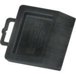 The MH-USA Pallet Truck Stop enhances maintenance efficiency with a black, rectangular plastic oil drip pan. It features raised edges, an integrated handle, and a sloped design to effectively collect fluids and maintain a clean workspace.